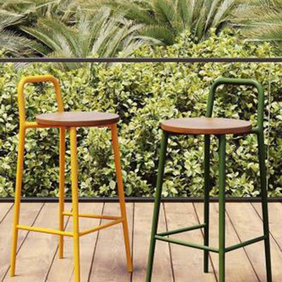 Contemporary Nordic Carbon Steel Solid Wood Rectangular Outdoor Bar Stool Backless For Outdoor