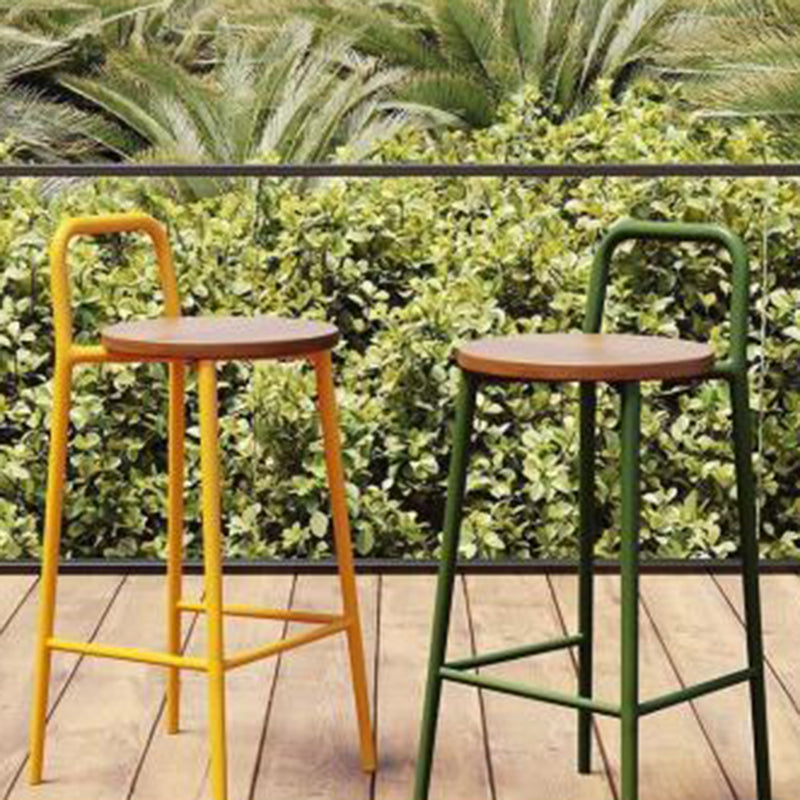 Contemporary Nordic Carbon Steel Solid Wood Rectangular Outdoor Bar Stool Backless For Outdoor