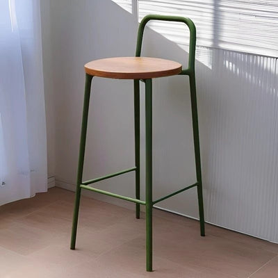 Contemporary Nordic Carbon Steel Solid Wood Rectangular Outdoor Bar Stool Backless For Outdoor