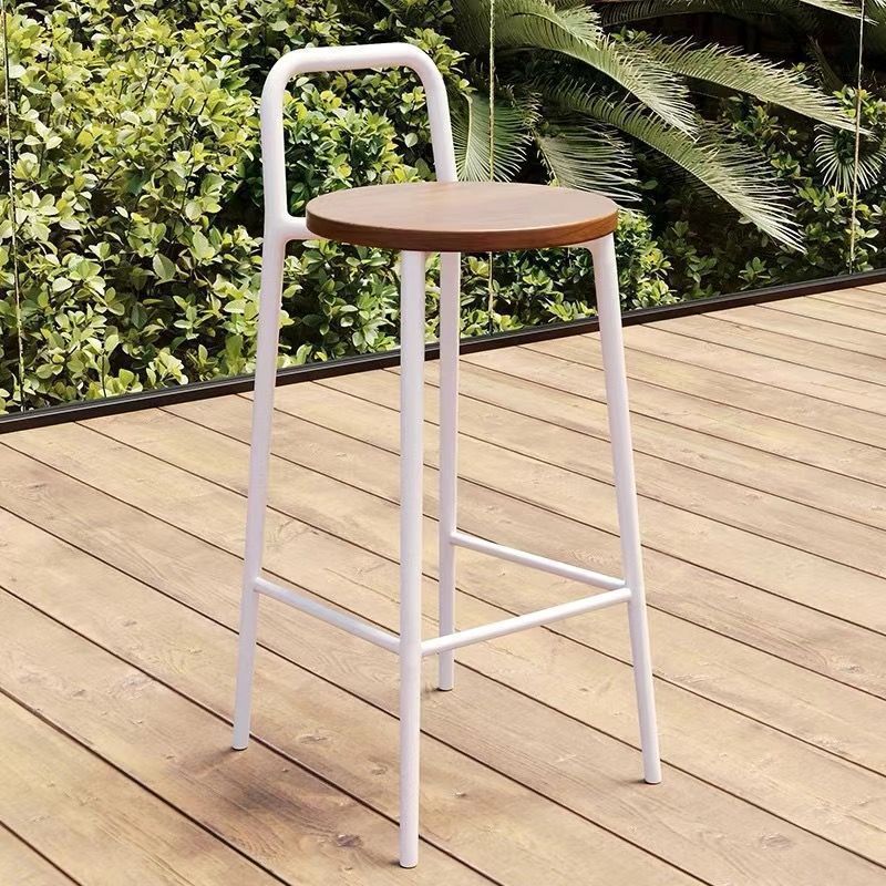 Contemporary Nordic Carbon Steel Solid Wood Rectangular Outdoor Bar Stool Backless For Outdoor