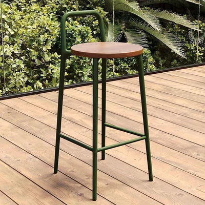 Contemporary Nordic Carbon Steel Solid Wood Rectangular Outdoor Bar Stool Backless For Outdoor
