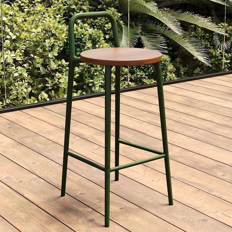 Contemporary Nordic Carbon Steel Solid Wood Rectangular Outdoor Bar Stool Backless For Outdoor