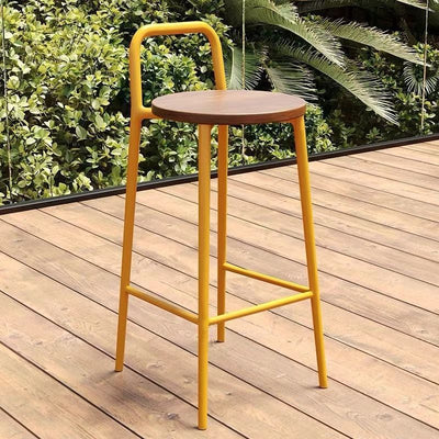 Contemporary Nordic Carbon Steel Solid Wood Rectangular Outdoor Bar Stool Backless For Outdoor