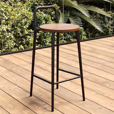 Contemporary Nordic Carbon Steel Solid Wood Rectangular Outdoor Bar Stool Backless For Outdoor