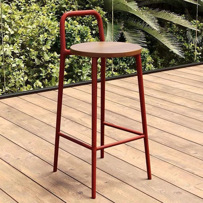 Contemporary Nordic Carbon Steel Solid Wood Rectangular Outdoor Bar Stool Backless For Outdoor