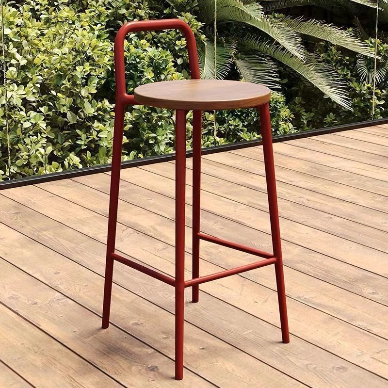 Contemporary Nordic Carbon Steel Solid Wood Rectangular Outdoor Bar Stool Backless For Outdoor