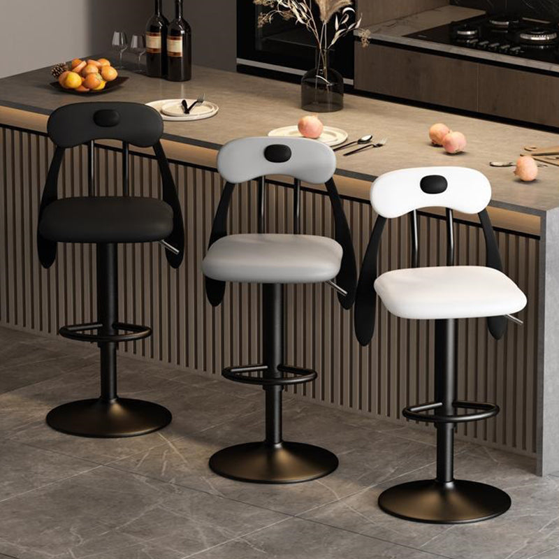 Contemporary Creative PU Leather Carbon Steel Dog-Shaped Rectangular Bar Stool Backrest Armless For Dining Room & Kitchen