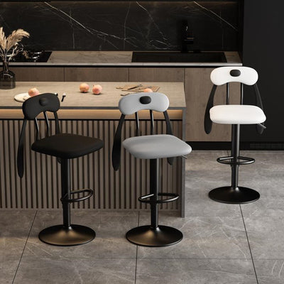 Contemporary Creative PU Leather Carbon Steel Dog-Shaped Rectangular Bar Stool Backrest Armless For Dining Room & Kitchen