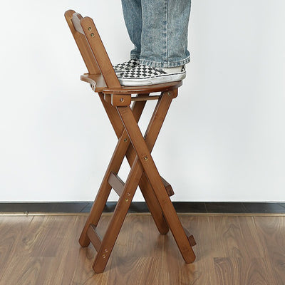 Traditional Rustic Solid Wood Rectangular Foldable Bar Stool For Dining Room & Kitchen