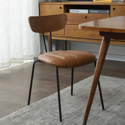 Contemporary Nordic Artificial Leather Cotton-Linen Carbon Steel Rectangular Dining Chair Backrest Armless For Dining Room & Kitchen