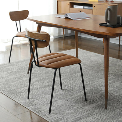 Contemporary Nordic Artificial Leather Cotton-Linen Carbon Steel Rectangular Dining Chair Backrest Armless For Dining Room & Kitchen