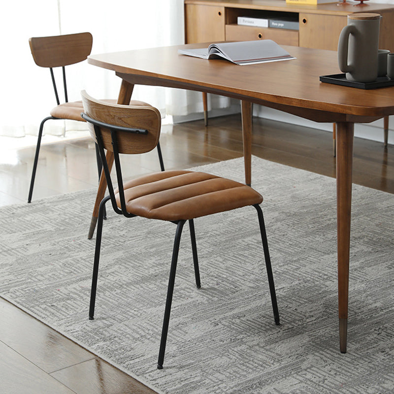 Contemporary Nordic Artificial Leather Cotton-Linen Carbon Steel Rectangular Dining Chair Backrest Armless For Dining Room & Kitchen