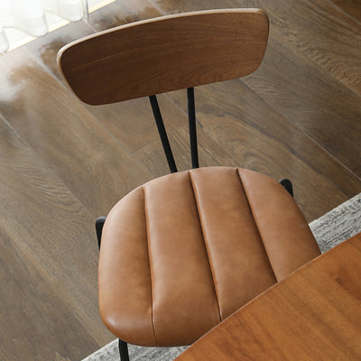 Contemporary Nordic Artificial Leather Cotton-Linen Carbon Steel Rectangular Dining Chair Backrest Armless For Dining Room & Kitchen