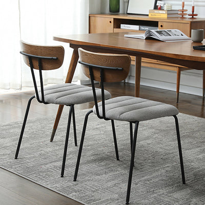 Contemporary Nordic Artificial Leather Cotton-Linen Carbon Steel Rectangular Dining Chair Backrest Armless For Dining Room & Kitchen