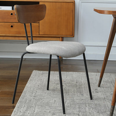 Contemporary Nordic Artificial Leather Cotton-Linen Carbon Steel Rectangular Dining Chair Backrest Armless For Dining Room & Kitchen