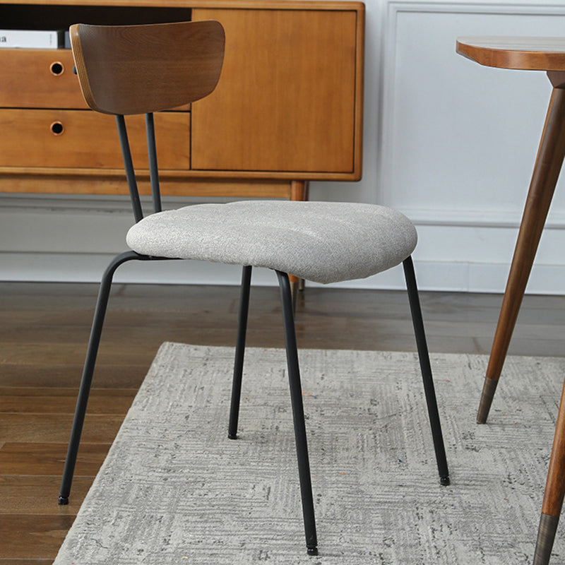 Contemporary Nordic Artificial Leather Cotton-Linen Carbon Steel Rectangular Dining Chair Backrest Armless For Dining Room & Kitchen