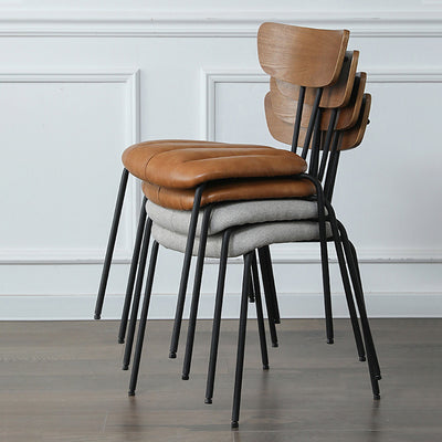 Contemporary Nordic Artificial Leather Cotton-Linen Carbon Steel Rectangular Dining Chair Backrest Armless For Dining Room & Kitchen