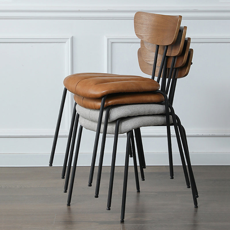 Contemporary Nordic Artificial Leather Cotton-Linen Carbon Steel Rectangular Dining Chair Backrest Armless For Dining Room & Kitchen