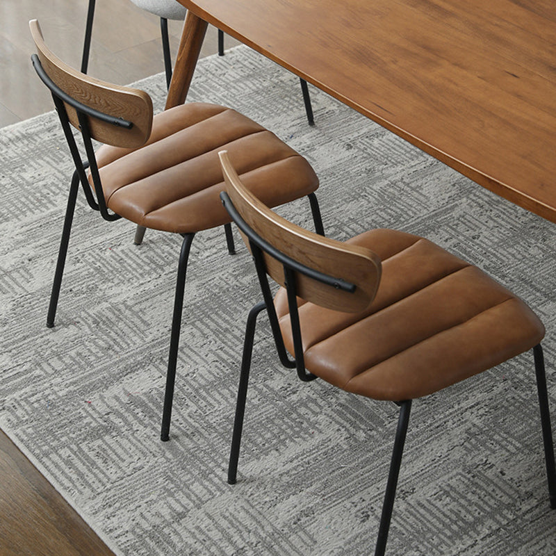 Contemporary Nordic Artificial Leather Cotton-Linen Carbon Steel Rectangular Dining Chair Backrest Armless For Dining Room & Kitchen