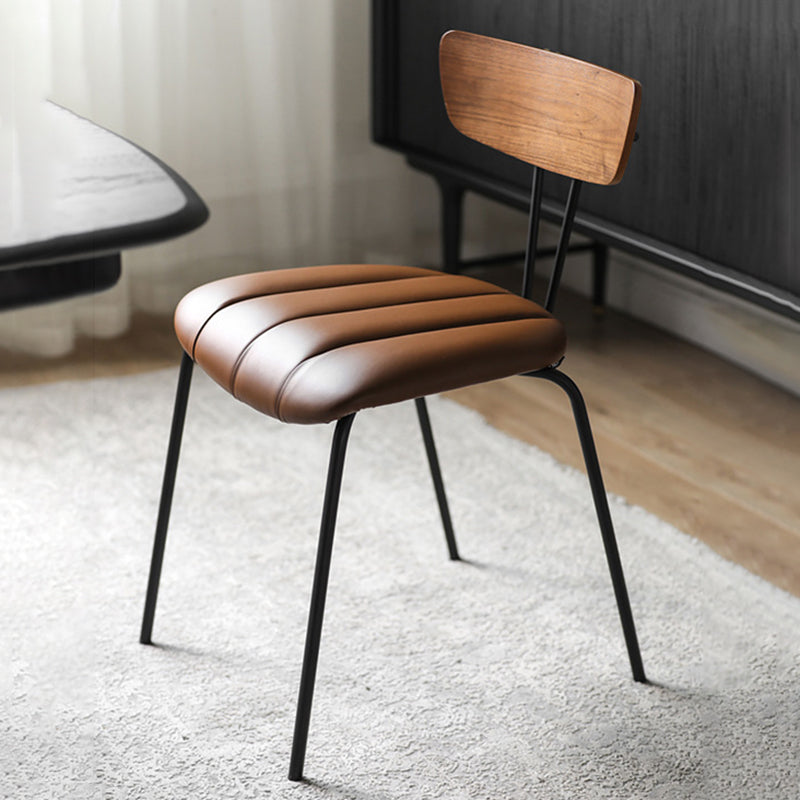 Contemporary Nordic Artificial Leather Cotton-Linen Carbon Steel Rectangular Dining Chair Backrest Armless For Dining Room & Kitchen