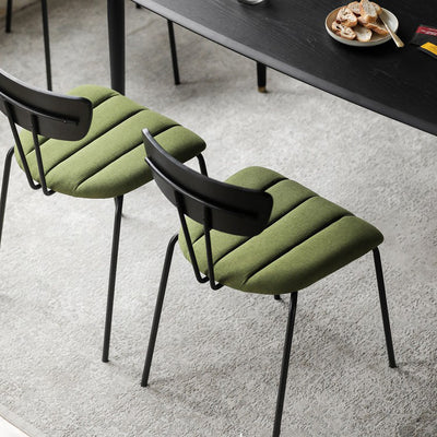 Contemporary Nordic Artificial Leather Cotton-Linen Carbon Steel Rectangular Dining Chair Backrest Armless For Dining Room & Kitchen