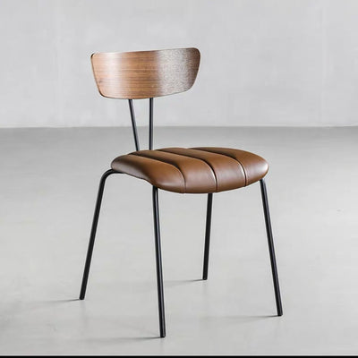 Contemporary Nordic Artificial Leather Cotton-Linen Carbon Steel Rectangular Dining Chair Backrest Armless For Dining Room & Kitchen