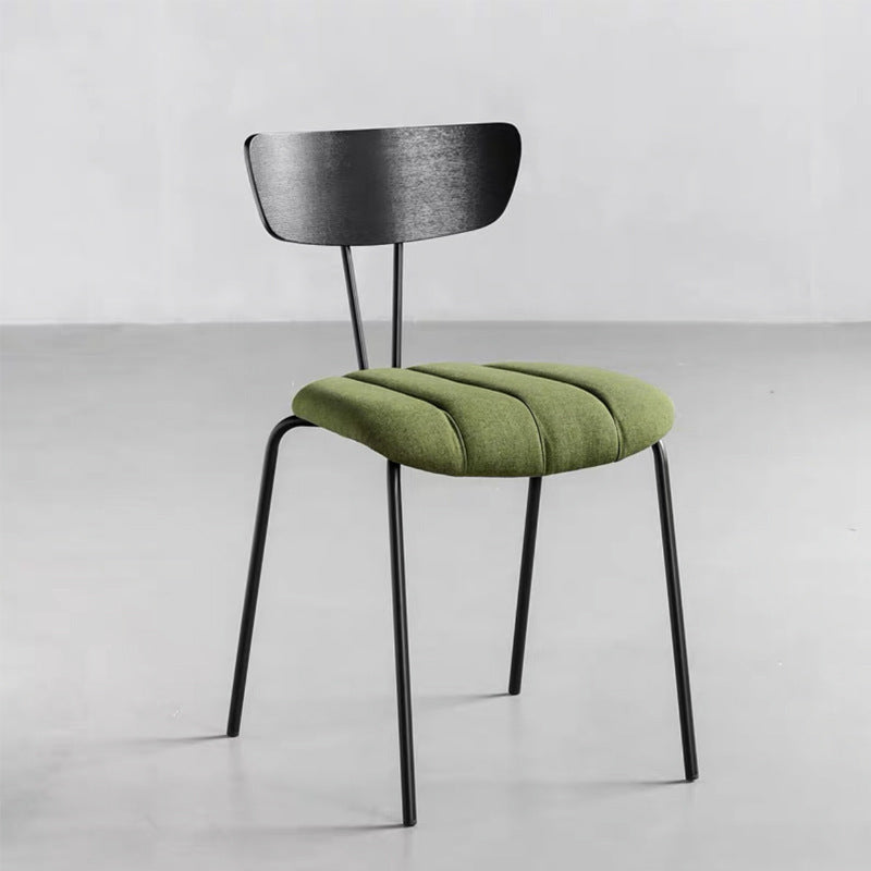 Contemporary Nordic Artificial Leather Cotton-Linen Carbon Steel Rectangular Dining Chair Backrest Armless For Dining Room & Kitchen