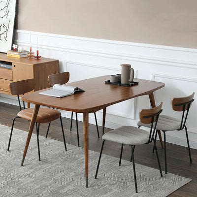 Contemporary Nordic Artificial Leather Cotton-Linen Carbon Steel Rectangular Dining Chair Backrest Armless For Dining Room & Kitchen