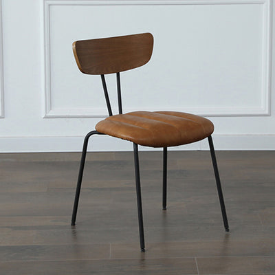 Contemporary Nordic Artificial Leather Cotton-Linen Carbon Steel Rectangular Dining Chair Backrest Armless For Dining Room & Kitchen