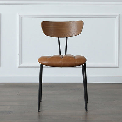 Contemporary Nordic Artificial Leather Cotton-Linen Carbon Steel Rectangular Dining Chair Backrest Armless For Dining Room & Kitchen