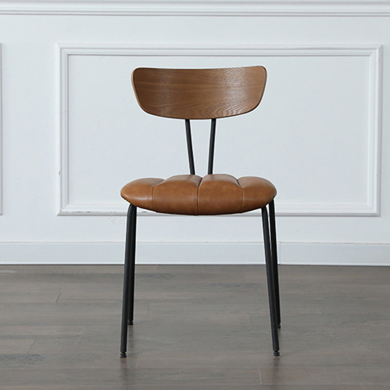 Contemporary Nordic Artificial Leather Cotton-Linen Carbon Steel Rectangular Dining Chair Backrest Armless For Dining Room & Kitchen