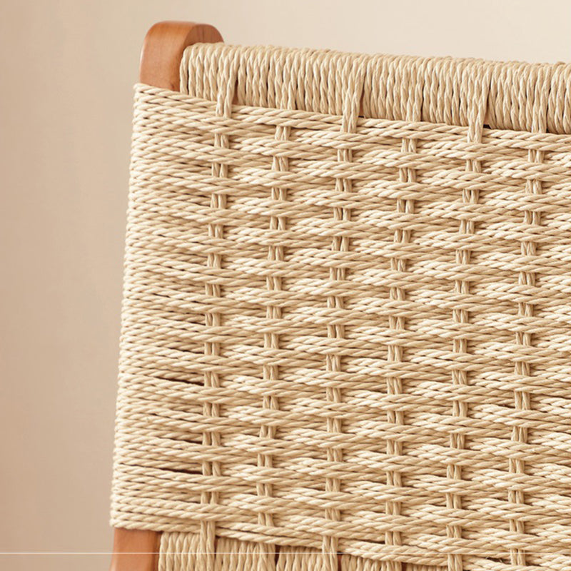 Traditional Japanese Rectangular Kraft Rope Solid Wood Bar Stool Backrest Armless For Dining Room & Kitchen