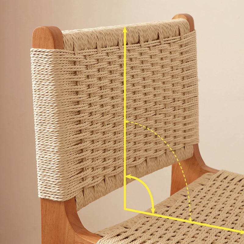 Traditional Japanese Rectangular Kraft Rope Solid Wood Bar Stool Backrest Armless For Dining Room & Kitchen