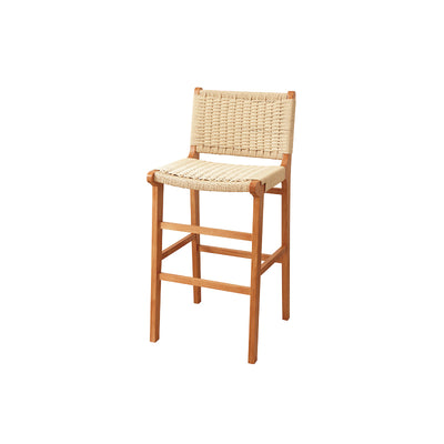 Traditional Japanese Rectangular Kraft Rope Solid Wood Bar Stool Backrest Armless For Dining Room & Kitchen