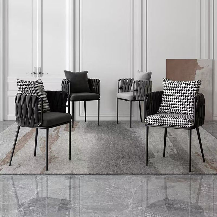 Taburete de tocador rectangular minimalista moderno de terciopelo con respaldo y reposabrazos para dormitorio 