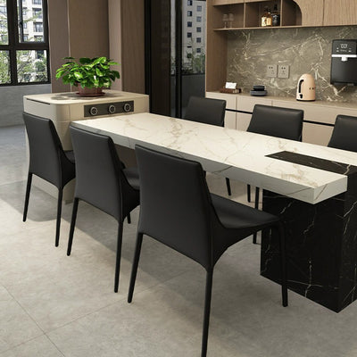Modern Minimalist Rectangular Saddle Leather Carbon Steel Dining Chair Backrest Armless For Dining Room & Kitchen