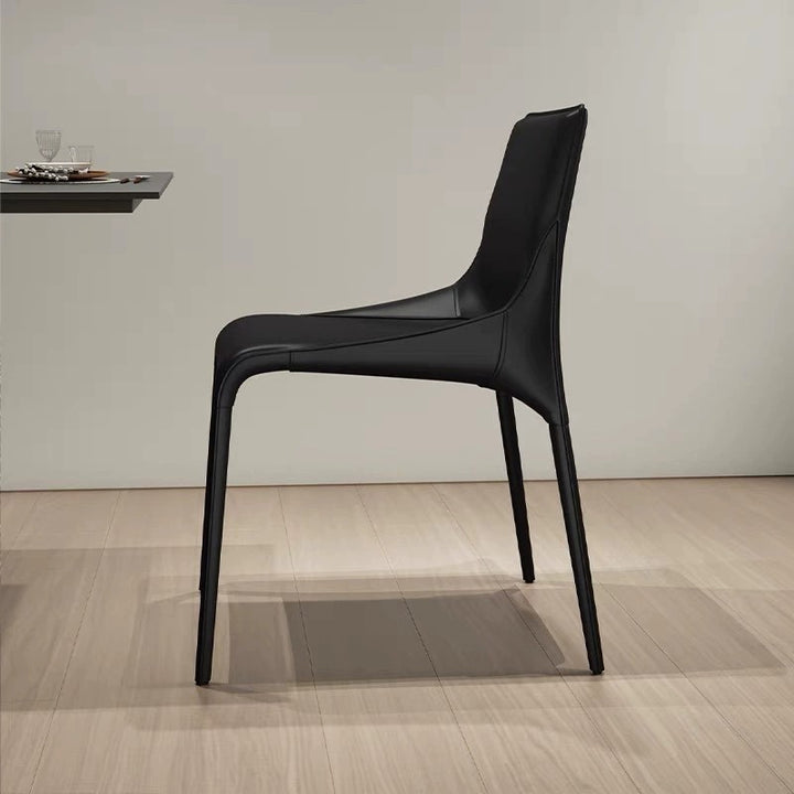Chaise de salle à manger sans accoudoirs au design moderne minimaliste, rectangulaire, avec dossier en cuir de selle et acier au carbone, pour salle à manger et cuisine 