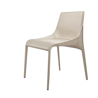 Modern Minimalist Rectangular Saddle Leather Carbon Steel Dining Chair Backrest Armless For Dining Room & Kitchen
