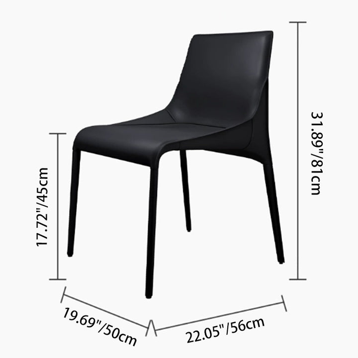 Chaise de salle à manger sans accoudoirs au design moderne minimaliste, rectangulaire, avec dossier en cuir de selle et acier au carbone, pour salle à manger et cuisine 