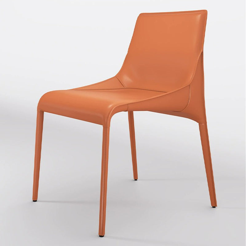 Chaise de salle à manger sans accoudoirs au design moderne minimaliste, rectangulaire, avec dossier en cuir de selle et acier au carbone, pour salle à manger et cuisine 