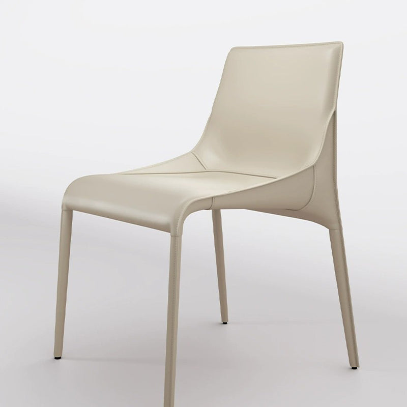 Modern Minimalist Rectangular Saddle Leather Carbon Steel Dining Chair Backrest Armless For Dining Room & Kitchen