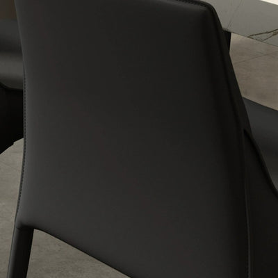 Modern Minimalist Rectangular Saddle Leather Carbon Steel Dining Chair Backrest Armless For Dining Room & Kitchen