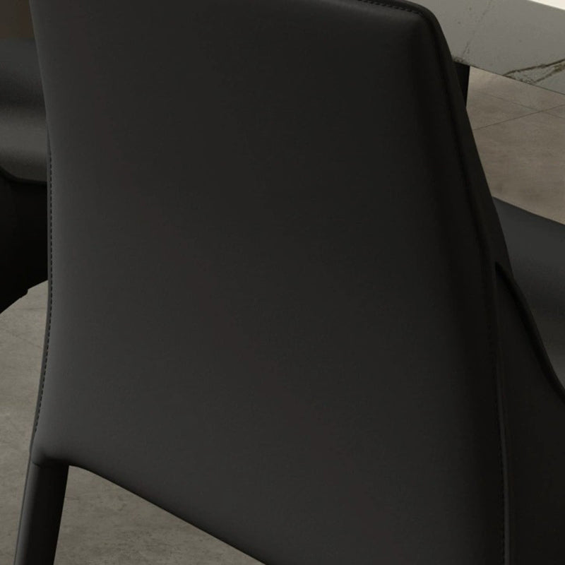 Modern Minimalist Rectangular Saddle Leather Carbon Steel Dining Chair Backrest Armless For Dining Room & Kitchen