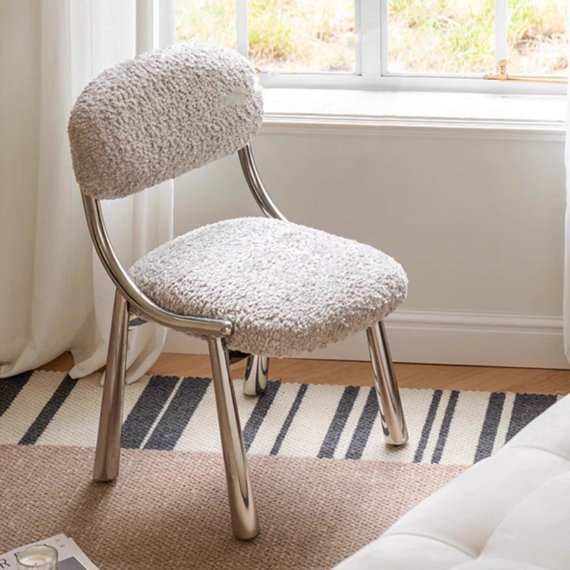 Modern Minimalist Curved Velvet Carbon Steel Vanity Stool Backrest Armless For Bedroom