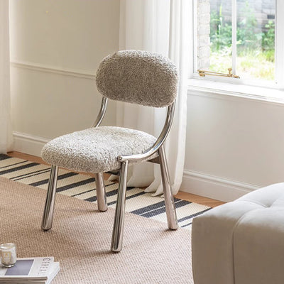 Modern Minimalist Curved Velvet Carbon Steel Vanity Stool Backrest Armless For Bedroom