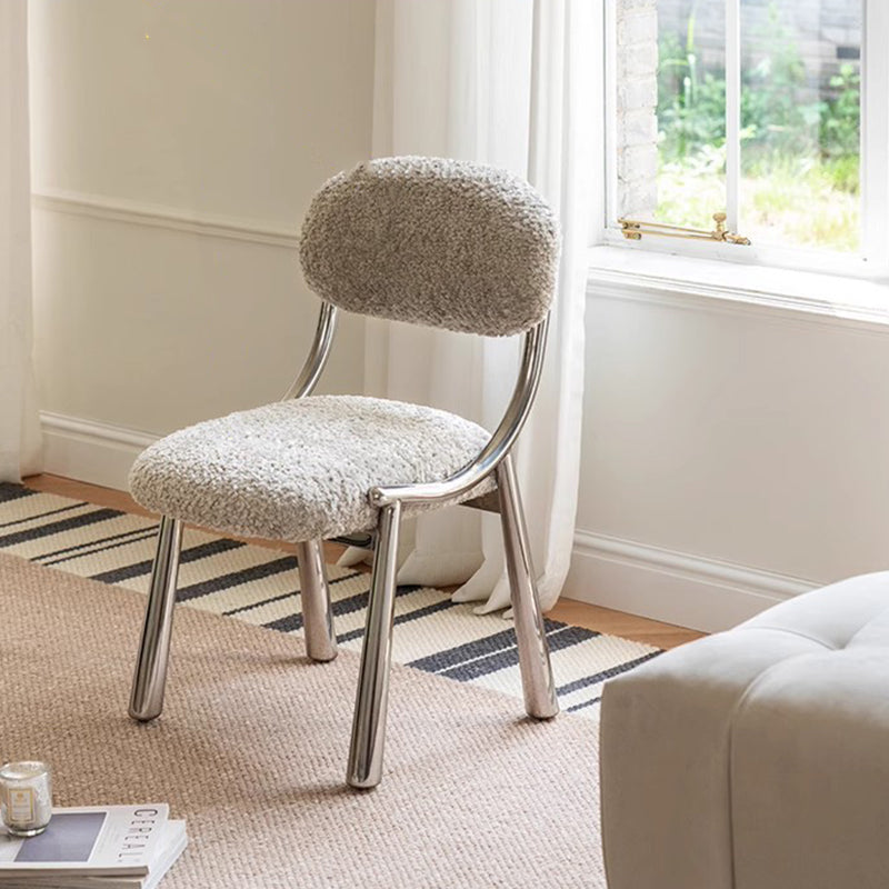 Modern Minimalist Curved Velvet Carbon Steel Vanity Stool Backrest Armless For Bedroom