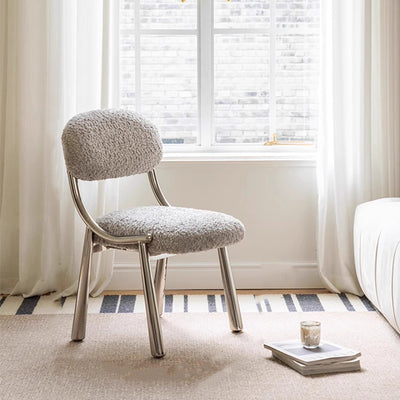 Modern Minimalist Curved Velvet Carbon Steel Vanity Stool Backrest Armless For Bedroom