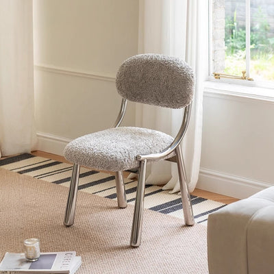 Modern Minimalist Curved Velvet Carbon Steel Vanity Stool Backrest Armless For Bedroom