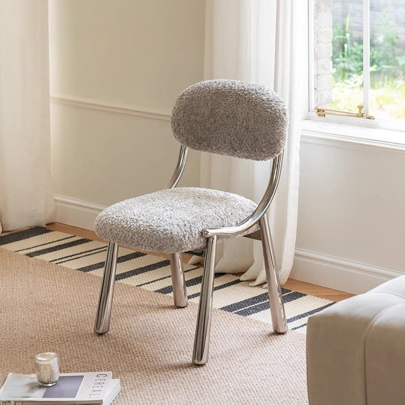 Modern Minimalist Curved Velvet Carbon Steel Vanity Stool Backrest Armless For Bedroom