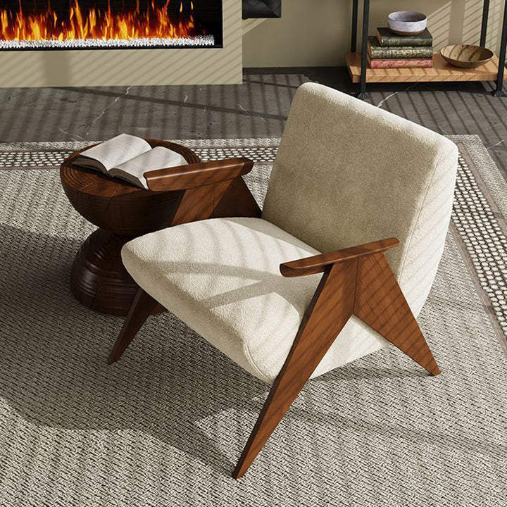 Traditional Vintage Rectangular Solid Wood Velvet Accent Chair Backrest Armrest For Living Room